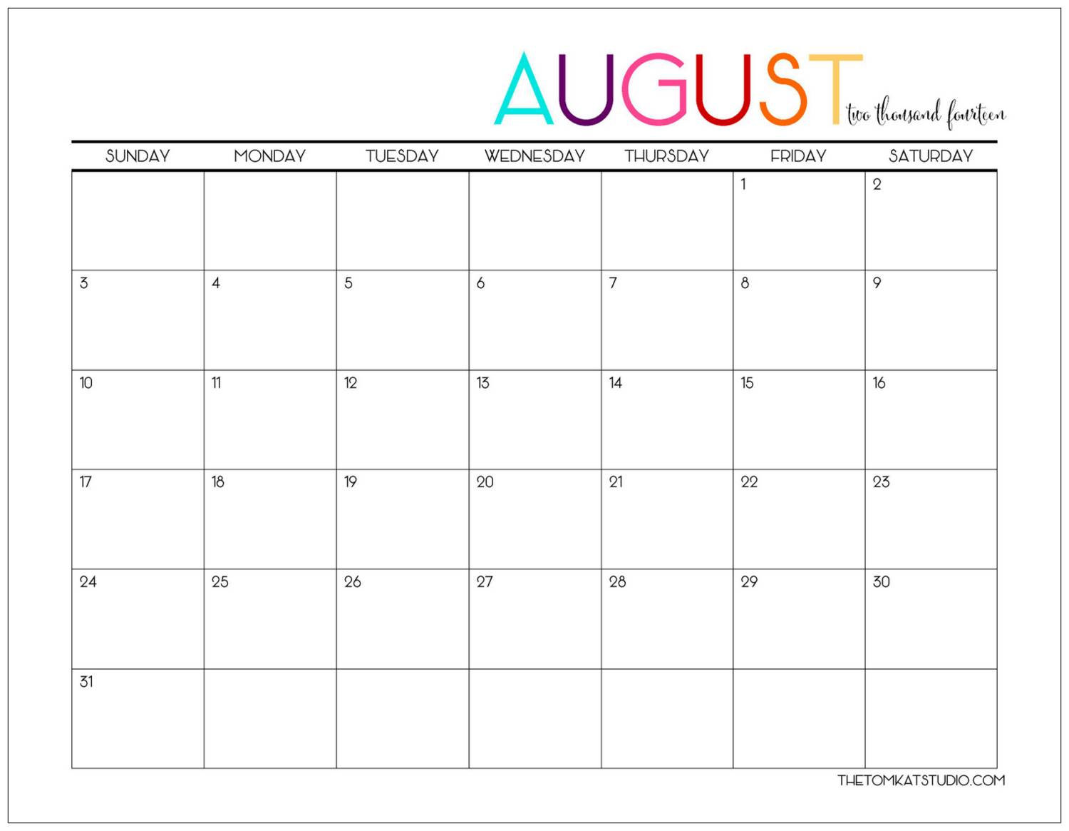 August Calendar The TomKat Studio Blog