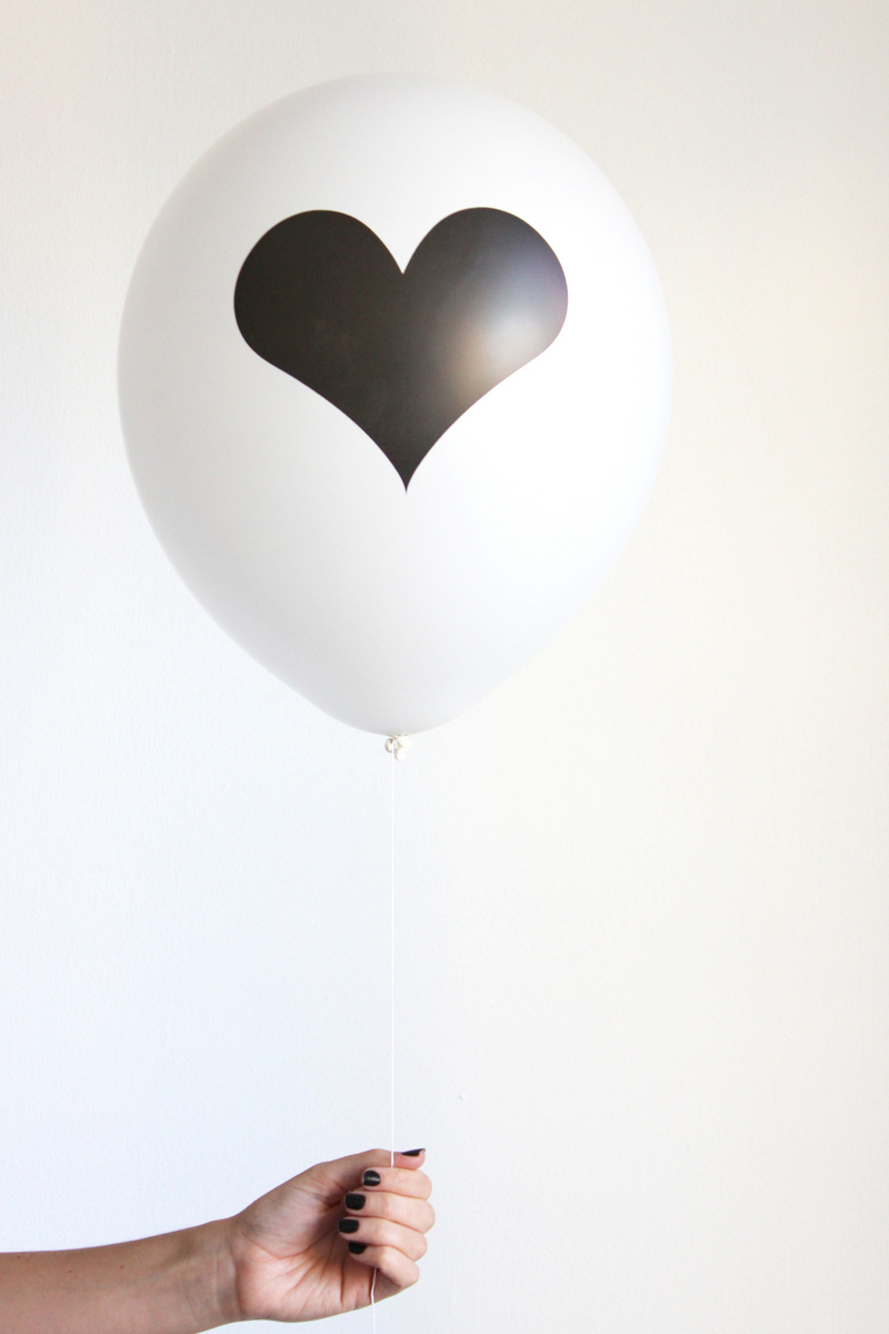 black and white heart balloon