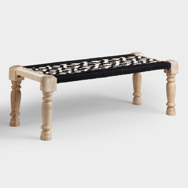 Black and White Woven Bench