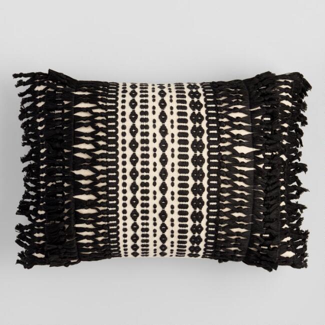 Black and Cream Woven Boho Pillow