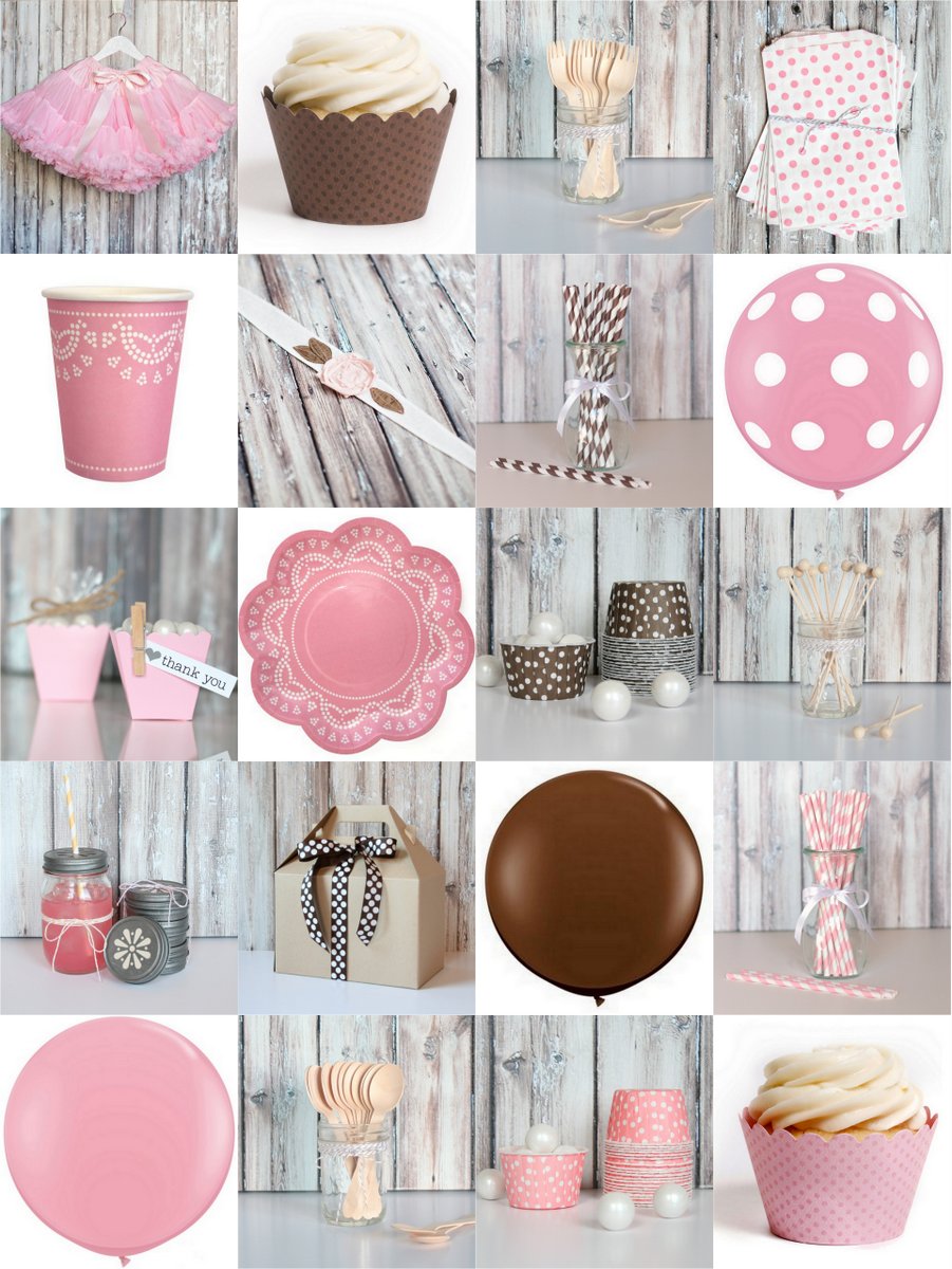 pink and brown party supplies 1