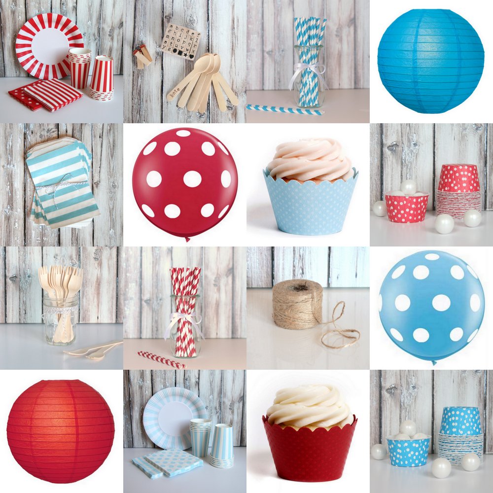 red and blue party supplies