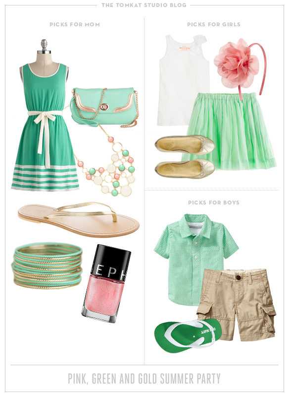What to Wear: Pink, Green and Gold Summer Party from the TomKat Studio.