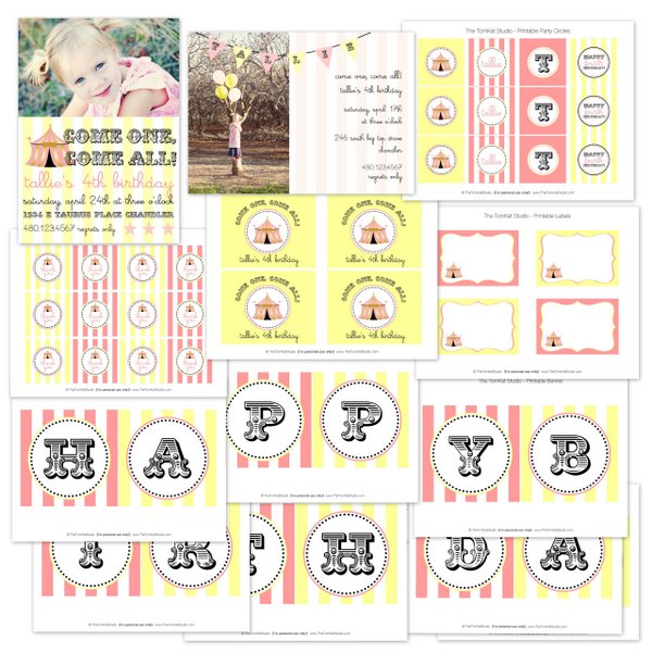 vintage pink yellow circus party printables