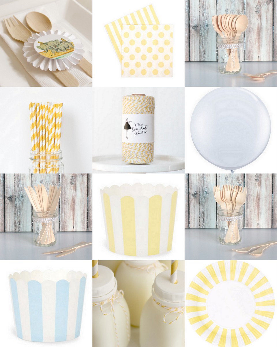 Yellow and Light Blue Party Supplies - TomKat Studio