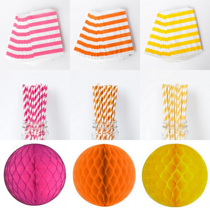 Pink, Orange, Yellow Party Supplies - The TomKat Studio