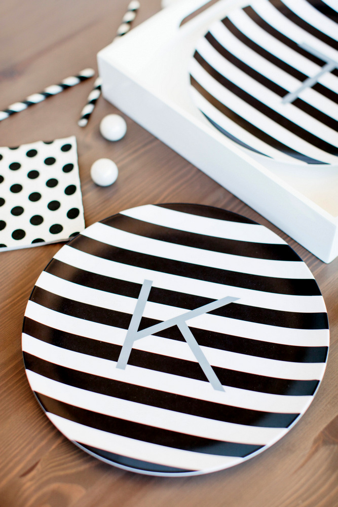 black and white striped plate K