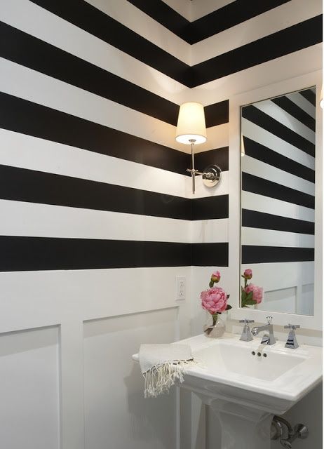 black and white striped wall bathroom