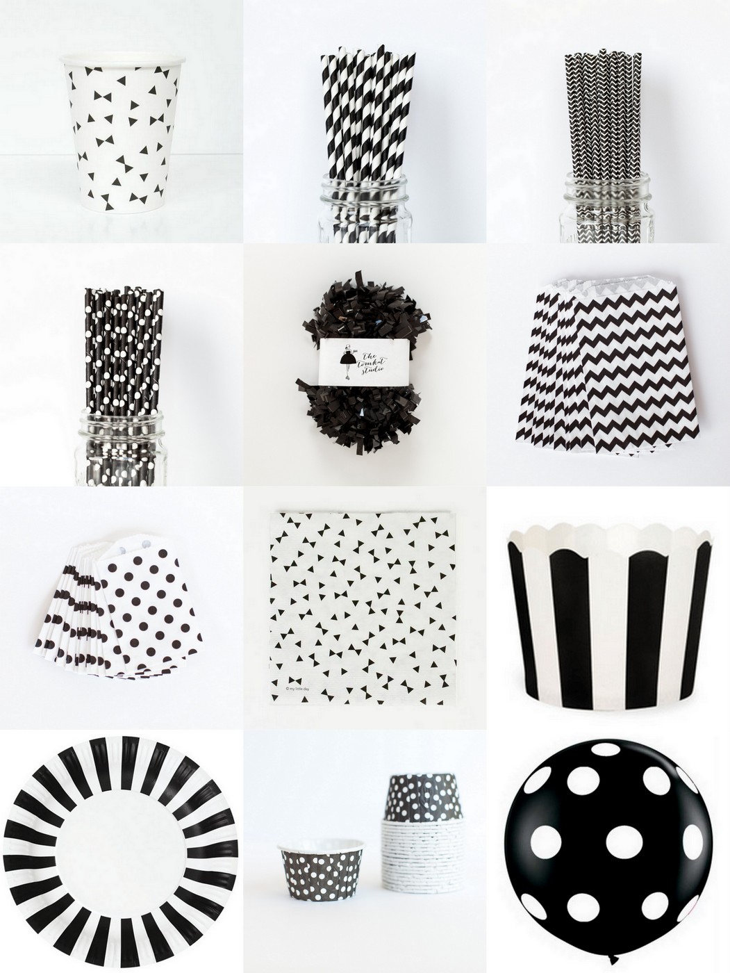 black and white party supplies