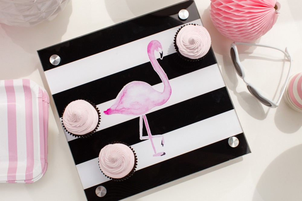 flamingo party tray with cupcakes - tomkat studio