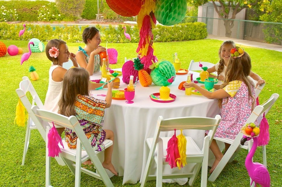 Fruity Flamingo Party-Party Table with Guests | The TomKat Studio
