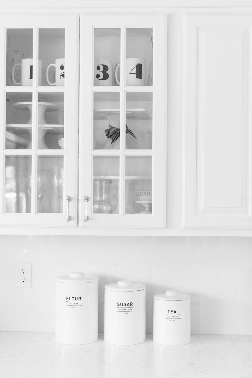 White Kitchen with West Elm Canisters and Custom Shutterfly Mugs