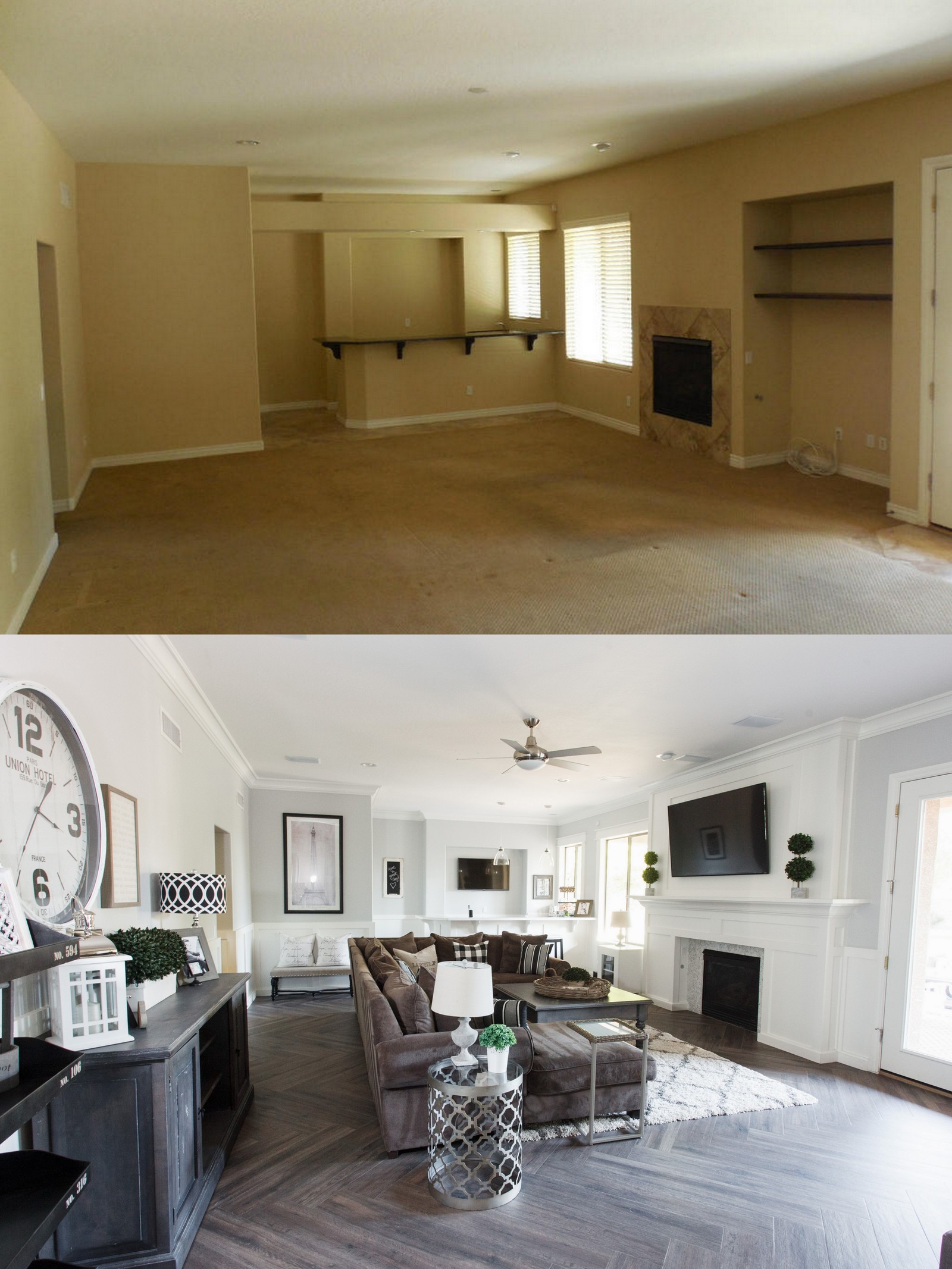 Family Room Before and After Fireplace