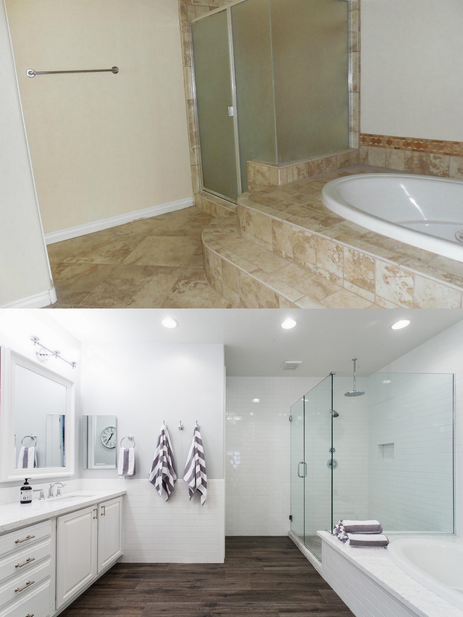Master Bathroom Shower and Tub Before and After